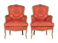 A Pair of Louis XV Style White-Painted Bergères