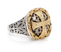 A Sterling Silver and 18 Karat Yellow Gold 'Diamond Classics' Cross Ring, Konstantino, 12.50 dwts.