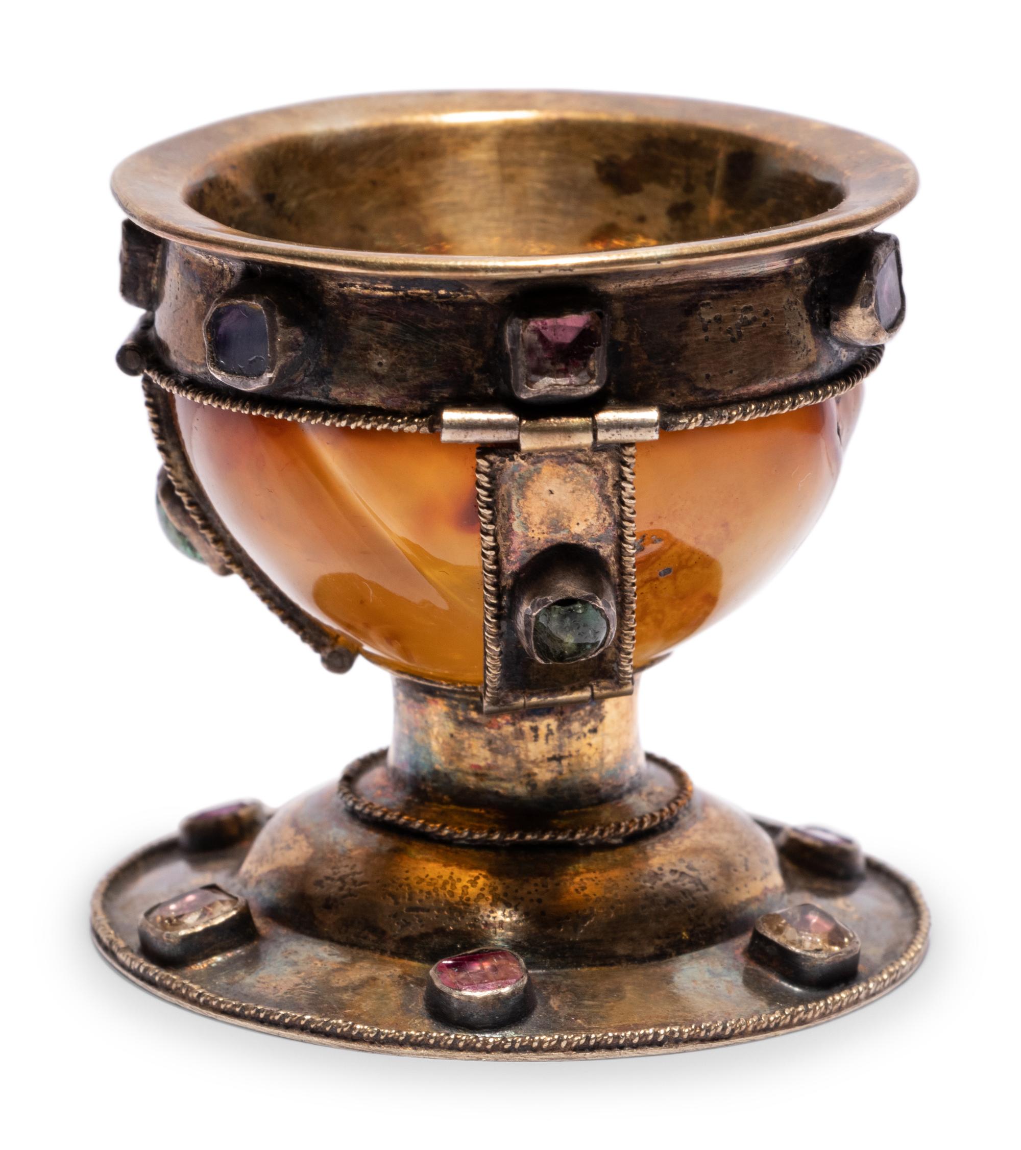 A Russian Gem-Set Silver-Gilt Mounted Agate Bowl
