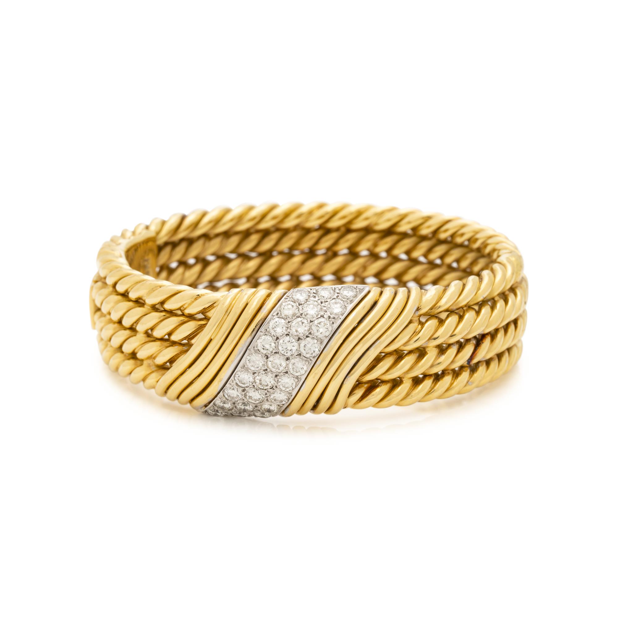 BICOLOR GOLD AND DIAMOND BANGLE BRACELET