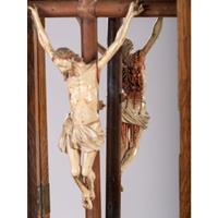 A Spanish Colonial Carved and Painted Wood Crucifix