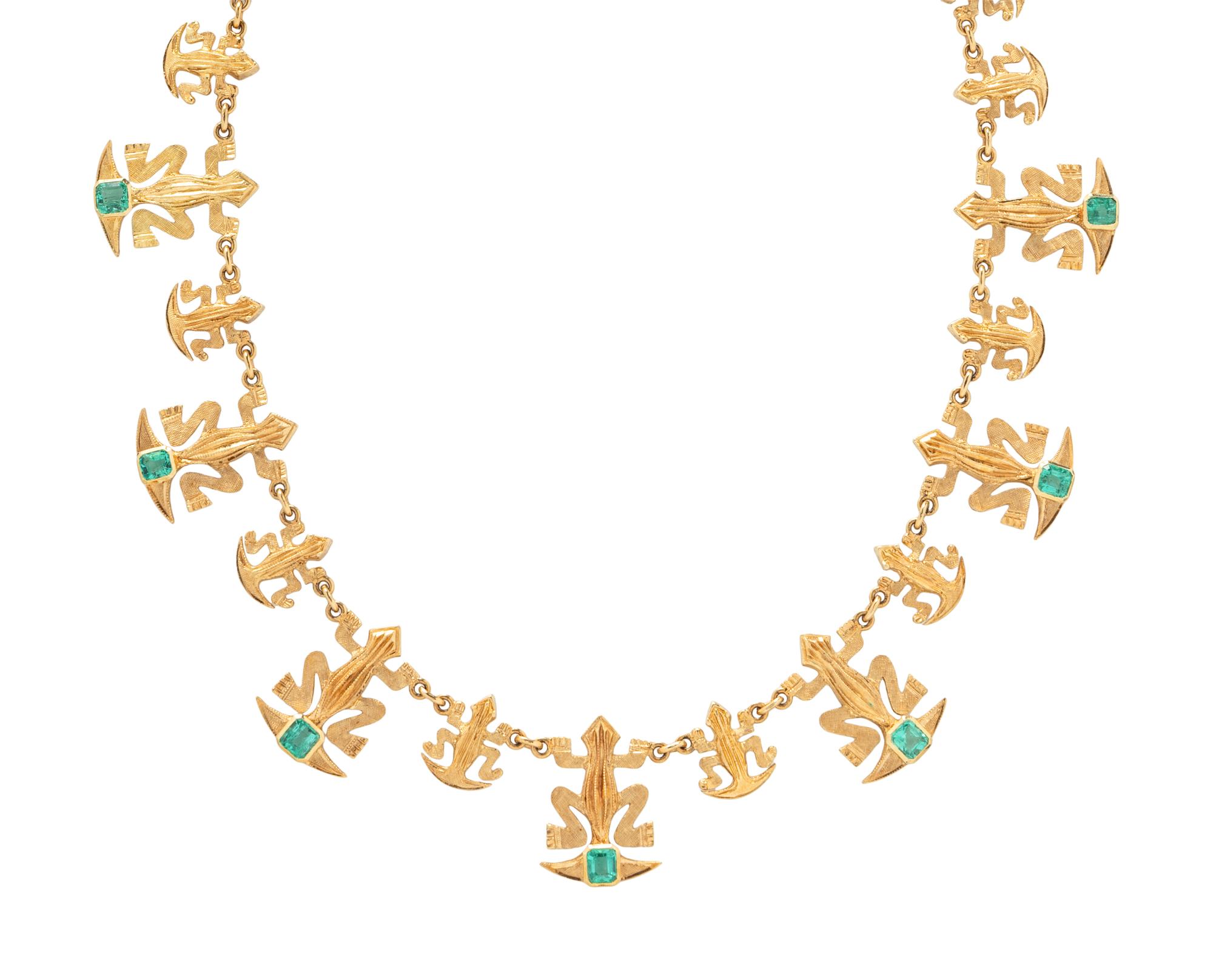 YELLOW GOLD AND COLOMBIAN EMERALD LIZARD NECKLACE