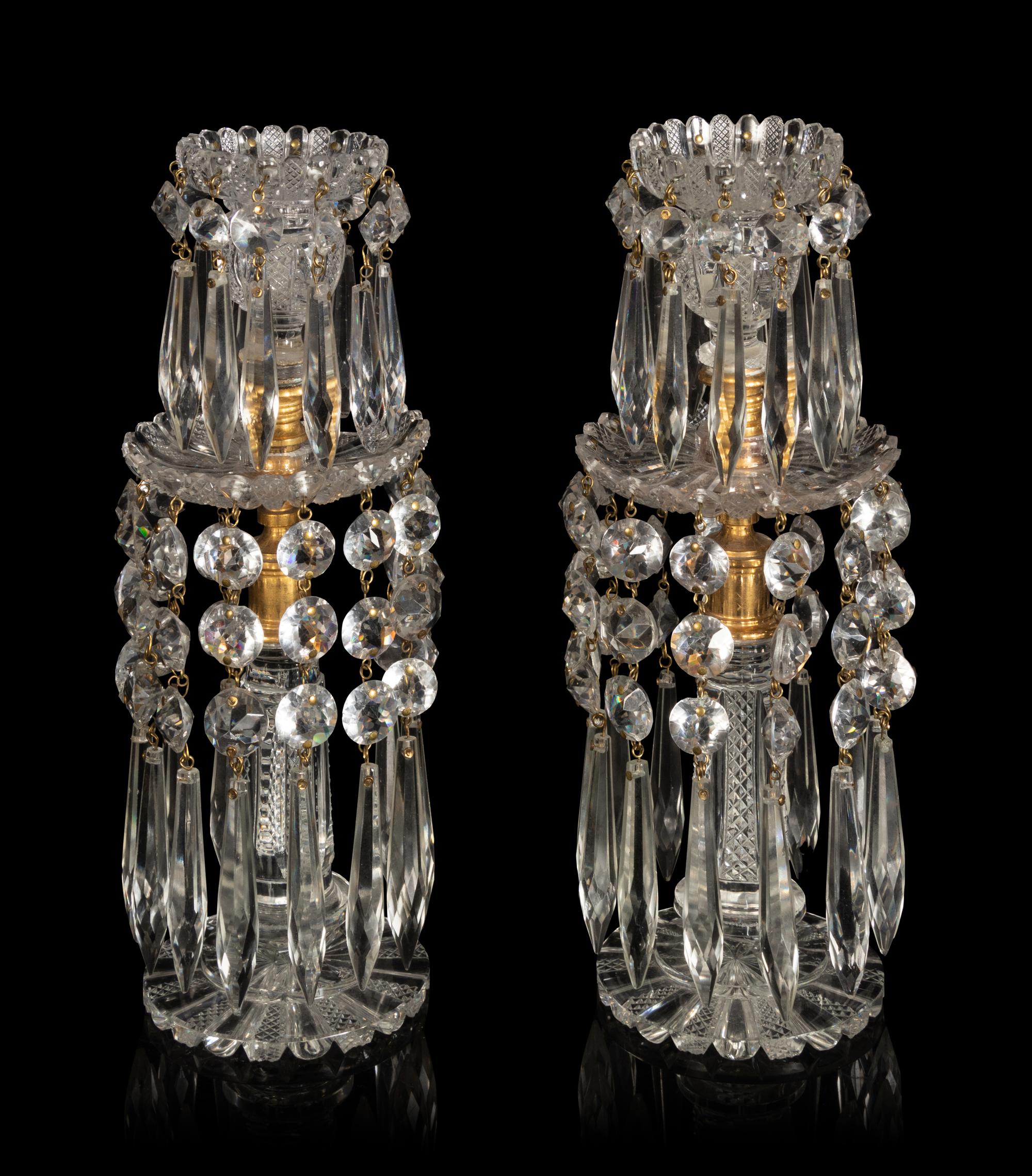 A Pair of English Cut Glass Girandoles