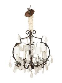 A Wrought Iron and Rock Crystal Eight-Light Chandelier