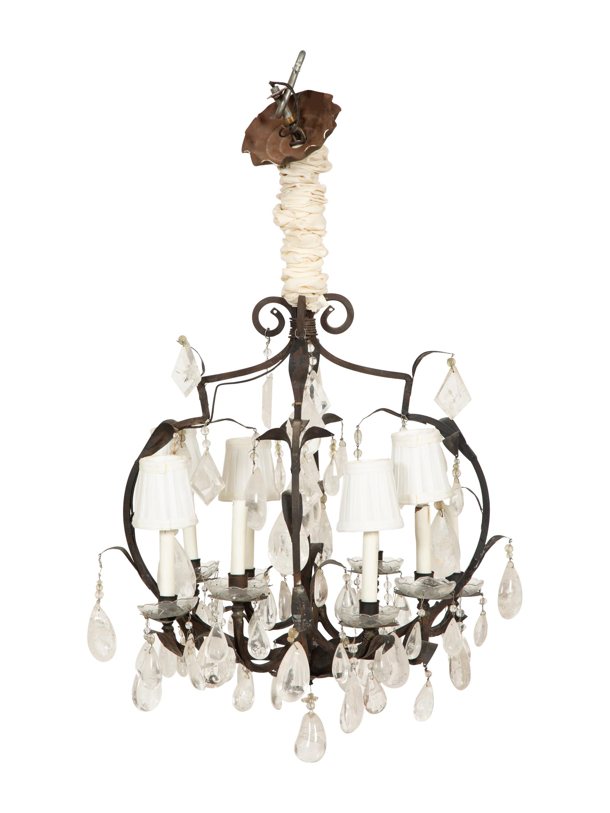 A Wrought Iron and Rock Crystal Eight-Light Chandelier