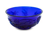 A Chinese Carved Transparent Blue Glass Bowl