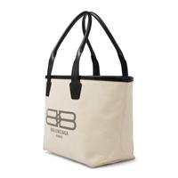 BALENCIAGA, WHITE CANVAS LOGO TOTE
