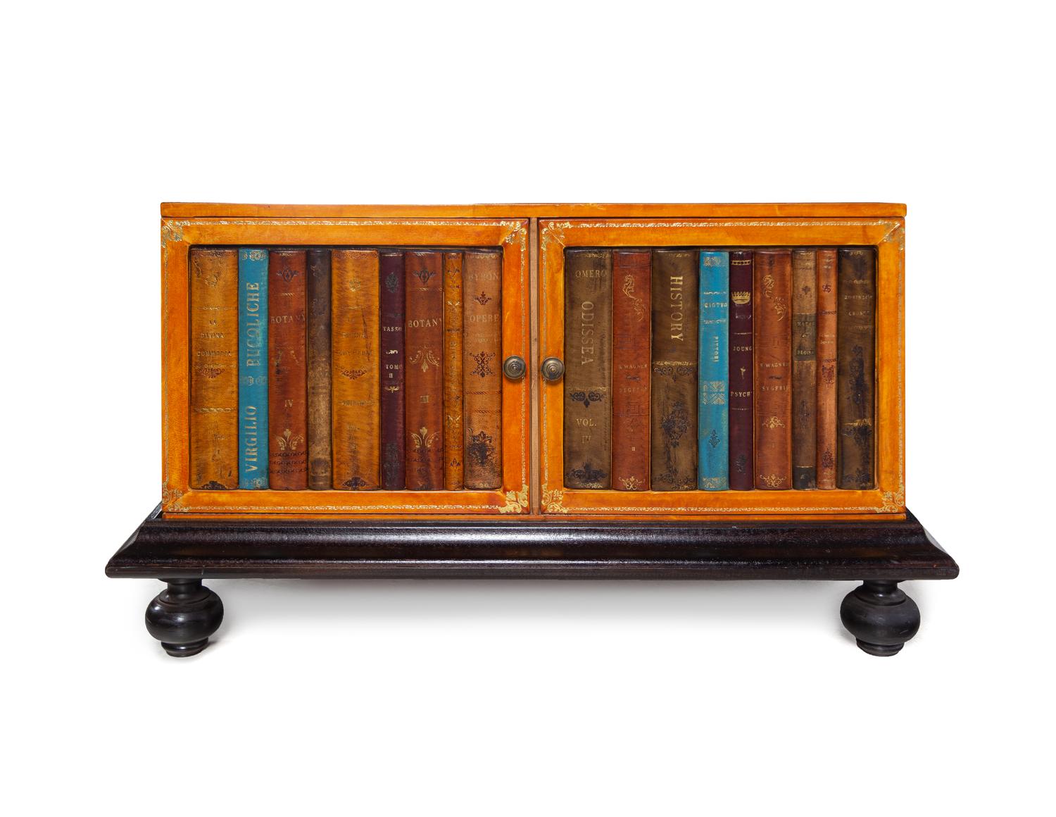 A Leather Veneered Low Table with Faux Books