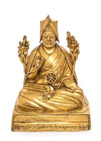 A Sino-Tibetan Gilt Bronze Figure of Lama Height 7 1/2 inches. — 19TH CENTURY