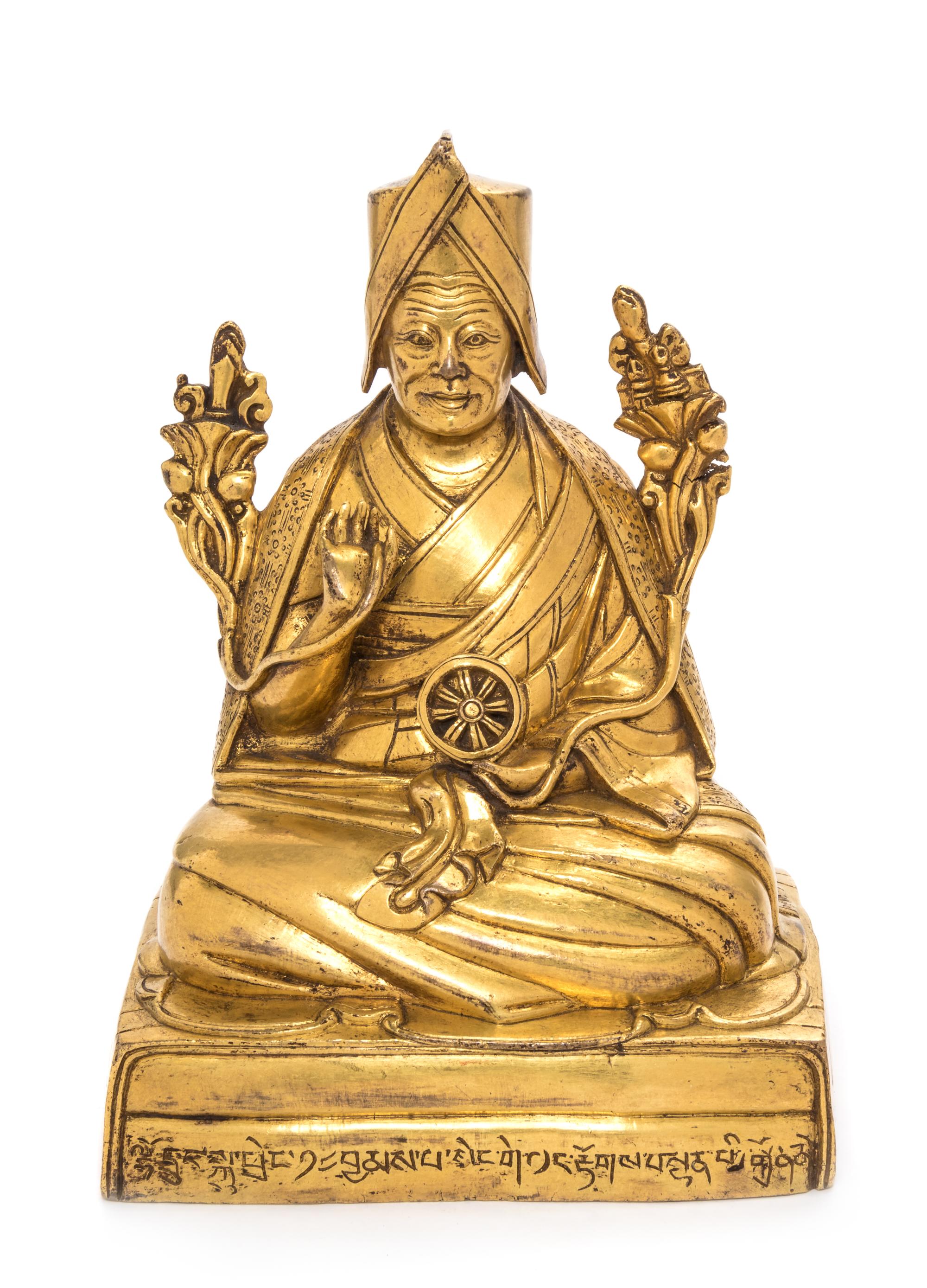 A Sino-Tibetan Gilt Bronze Figure of Lama Height 7 1/2 inches. — 19TH CENTURY
