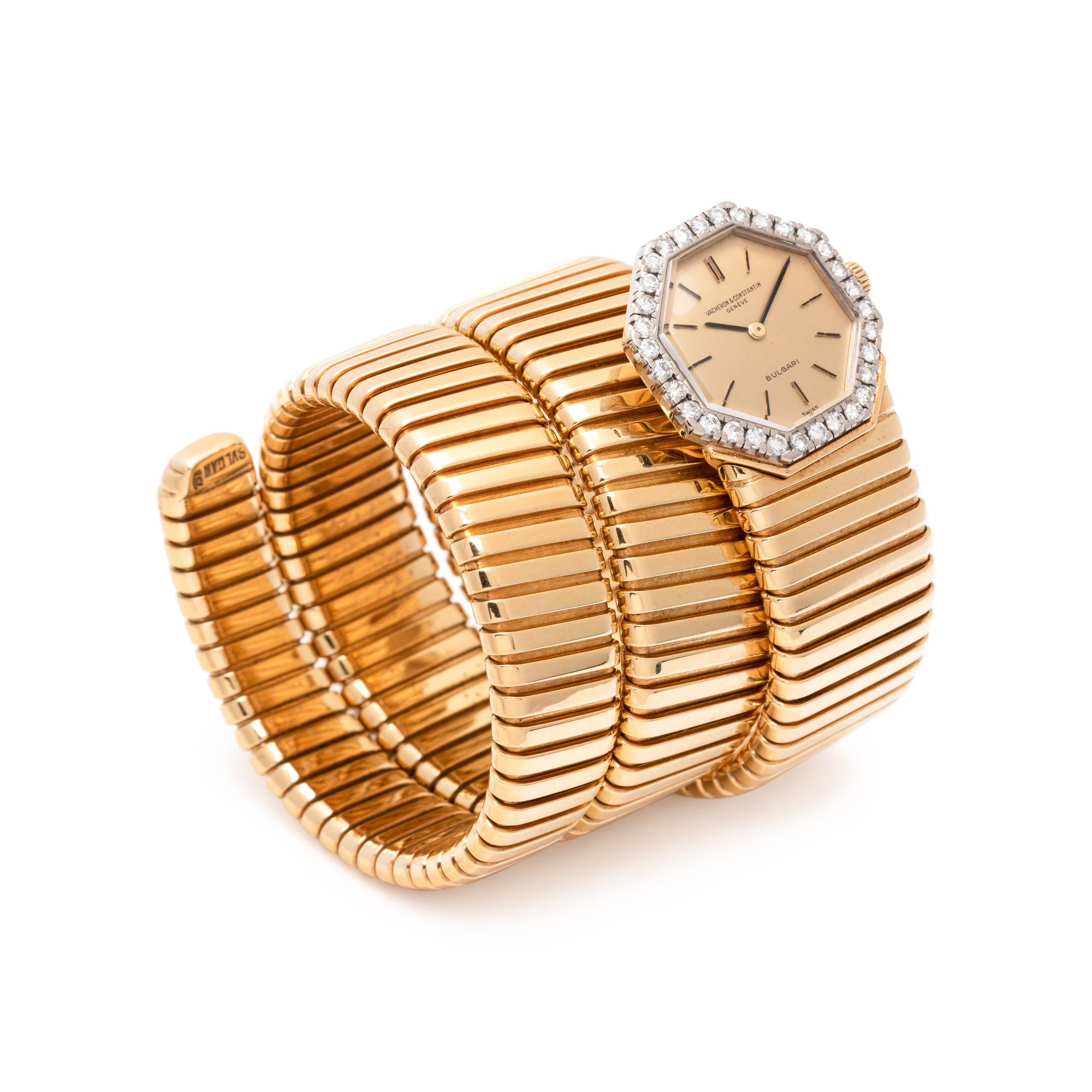 BVLGARI, VACHERON & CONSTANTIN, 18K YELLOW GOLD AND DIAMOND 'TUBOGAS' WRISTWATCH