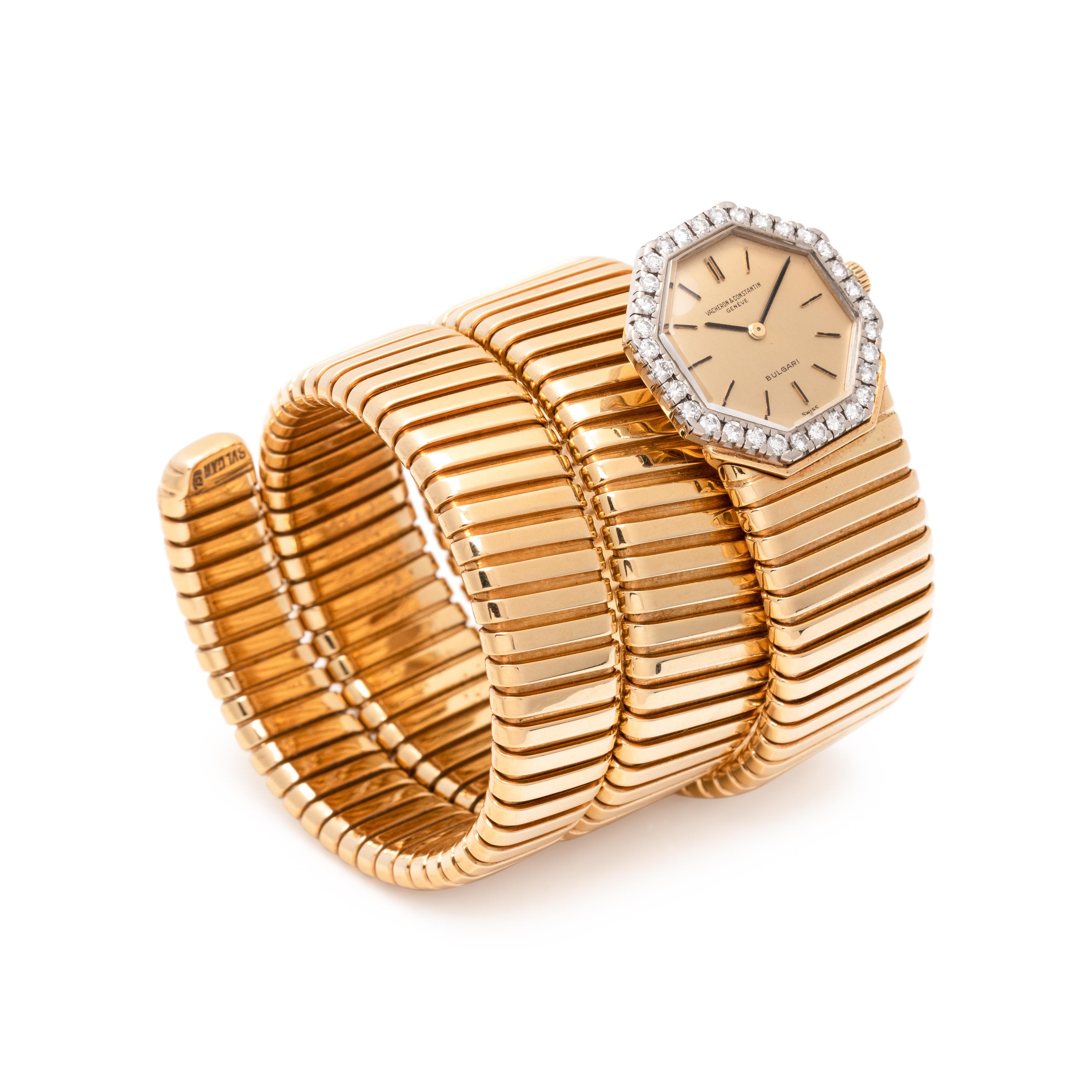 BVLGARI, VACHERON & CONSTANTIN, 18K YELLOW GOLD AND DIAMOND 'TUBOGAS' WRISTWATCH