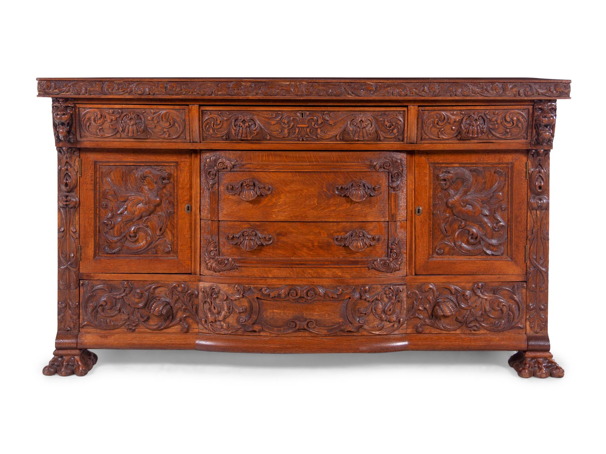 A German Carved Oak Sideboard