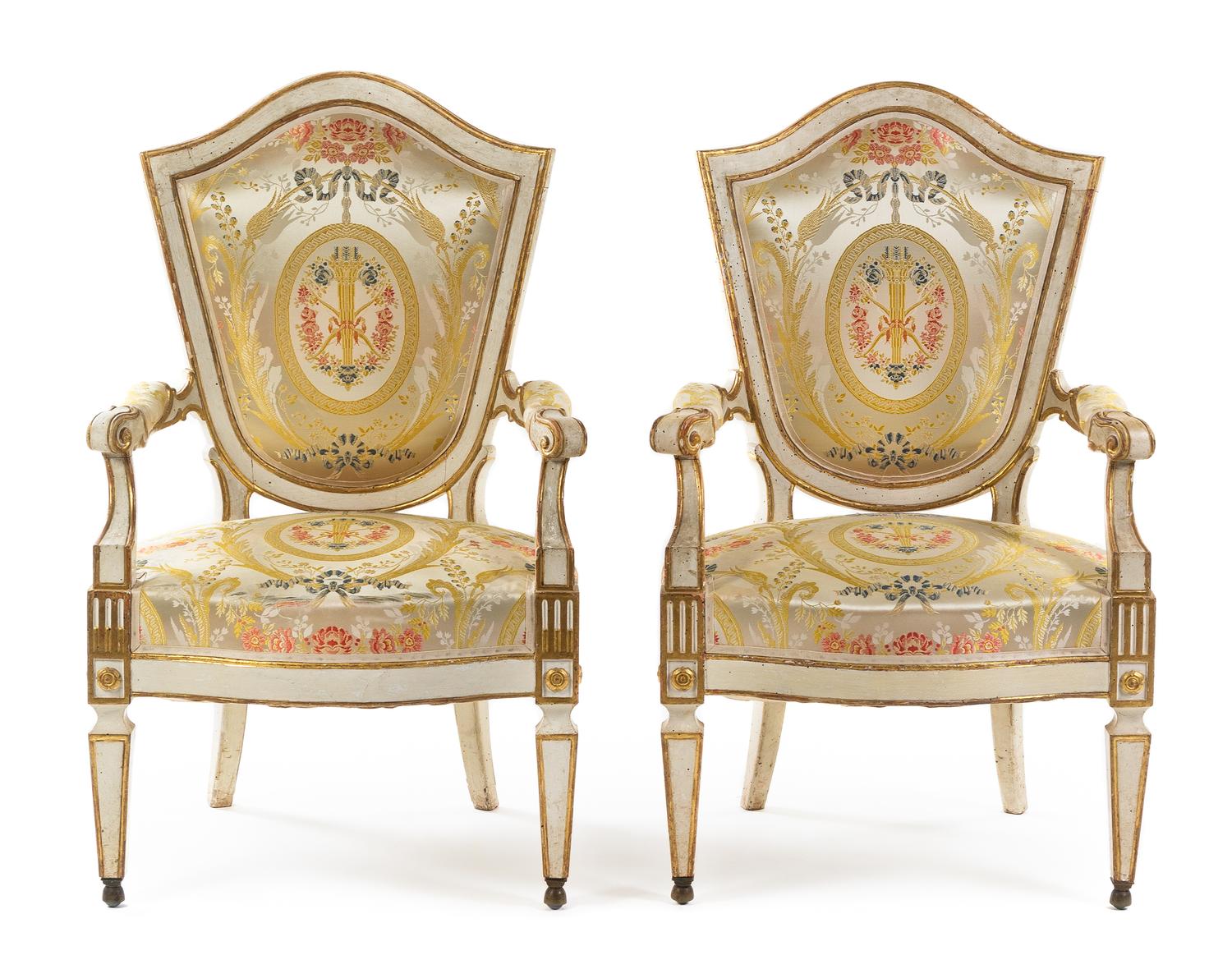 A Pair of Italian Painted Fauteuils Height 43 inches. — FLORENCE, 18TH CENTURY