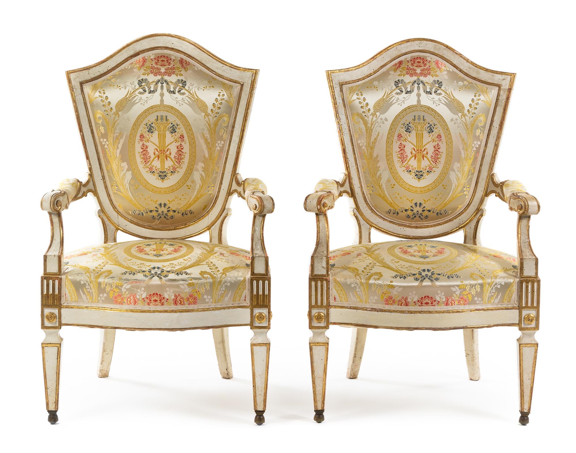 A Pair of Italian Painted Fauteuils Height 43 inches. — FLORENCE, 18TH CENTURY