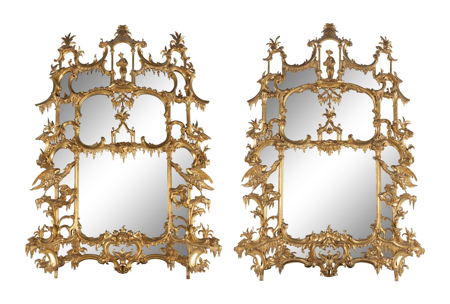 A Massive Pair of English Carved Giltwood Pier Mirrors