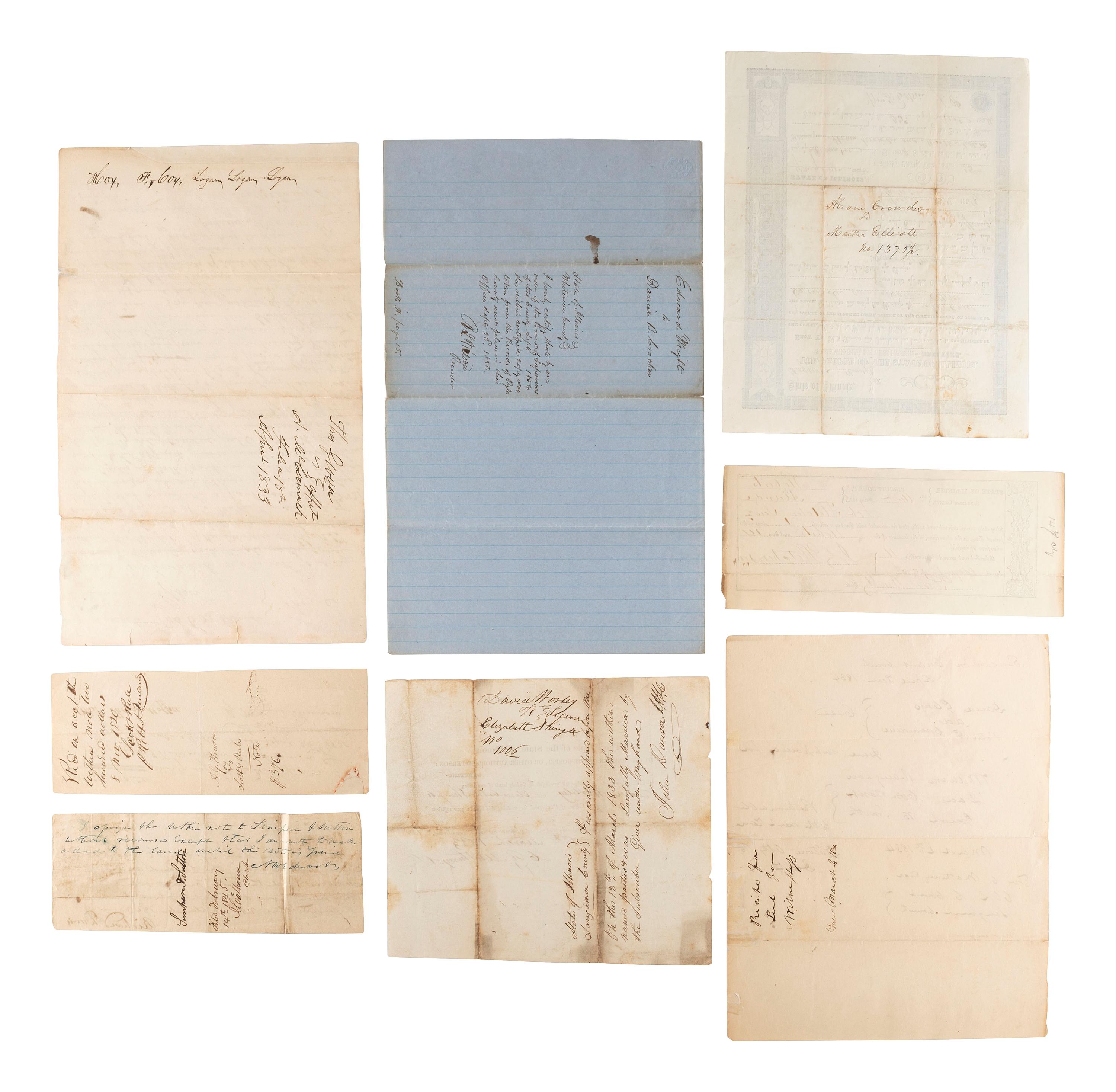 [LINCOLN, Abraham (1809-1865) -- THE LONG NINE]. Documents and autographs from members of "The Long Nine"