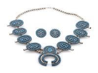 Sterling Silver and Sodalite Cluster Squash Blossom Necklace AND Matching Post Earrings