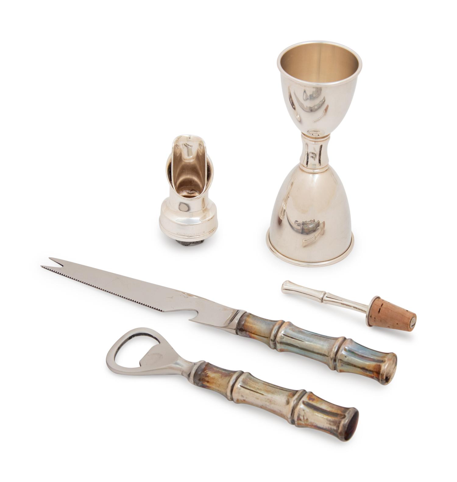 A Group of Four Tiffany & Co. Silver Bamboo Pattern Bar Articles