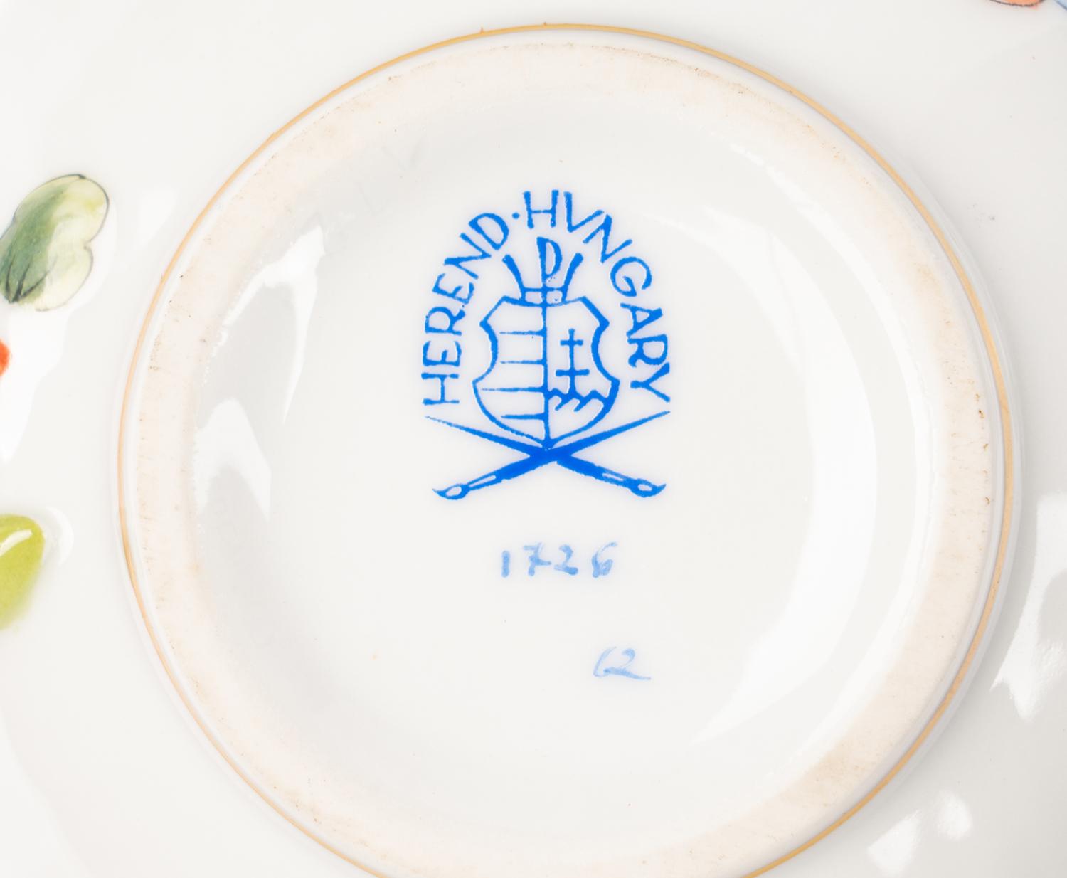 A Set of Ten Herend Rothschild Bird Porcelain Teacups and Nine Saucers