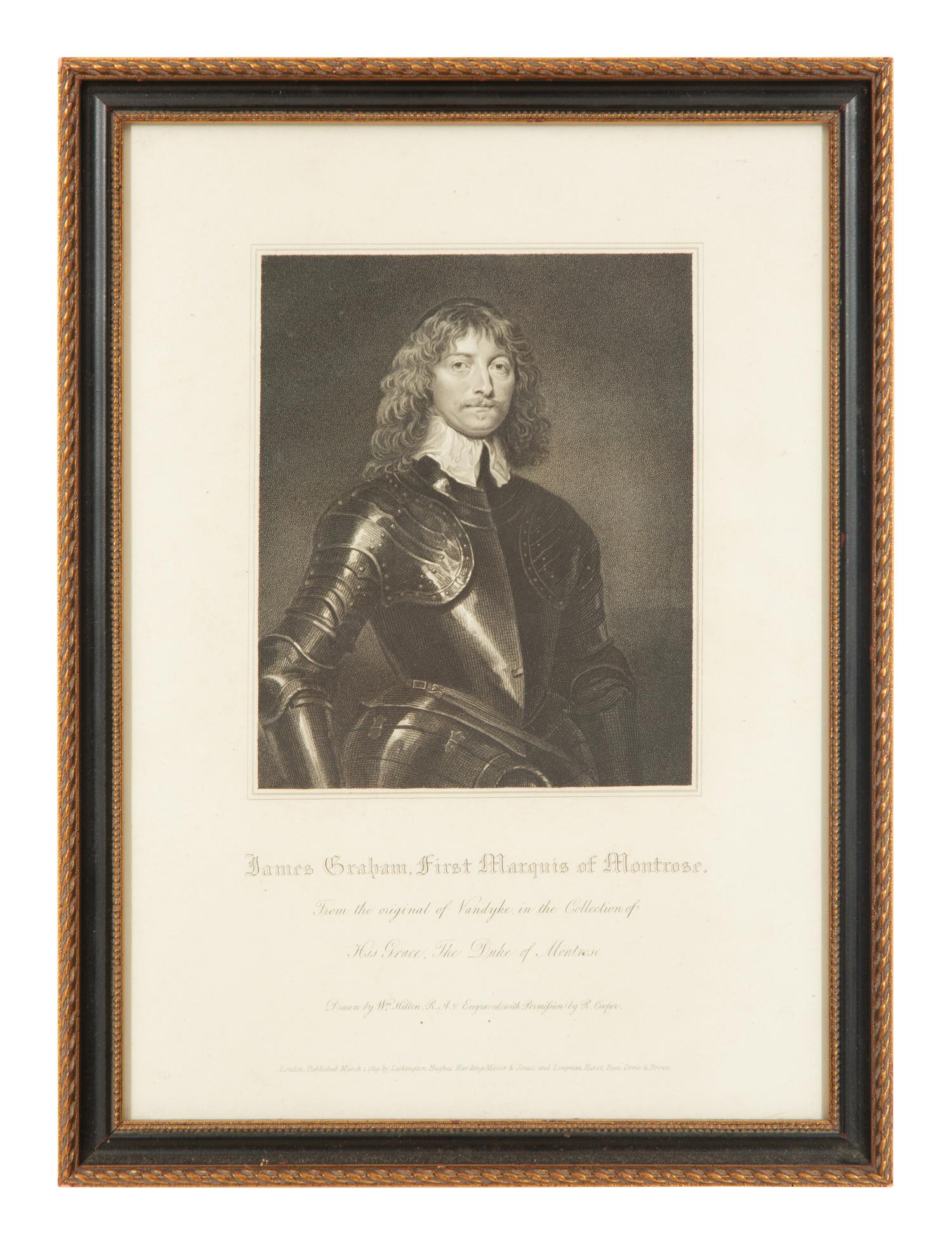 A Group of Six Framed Black and White Engravings of Famous British Figures