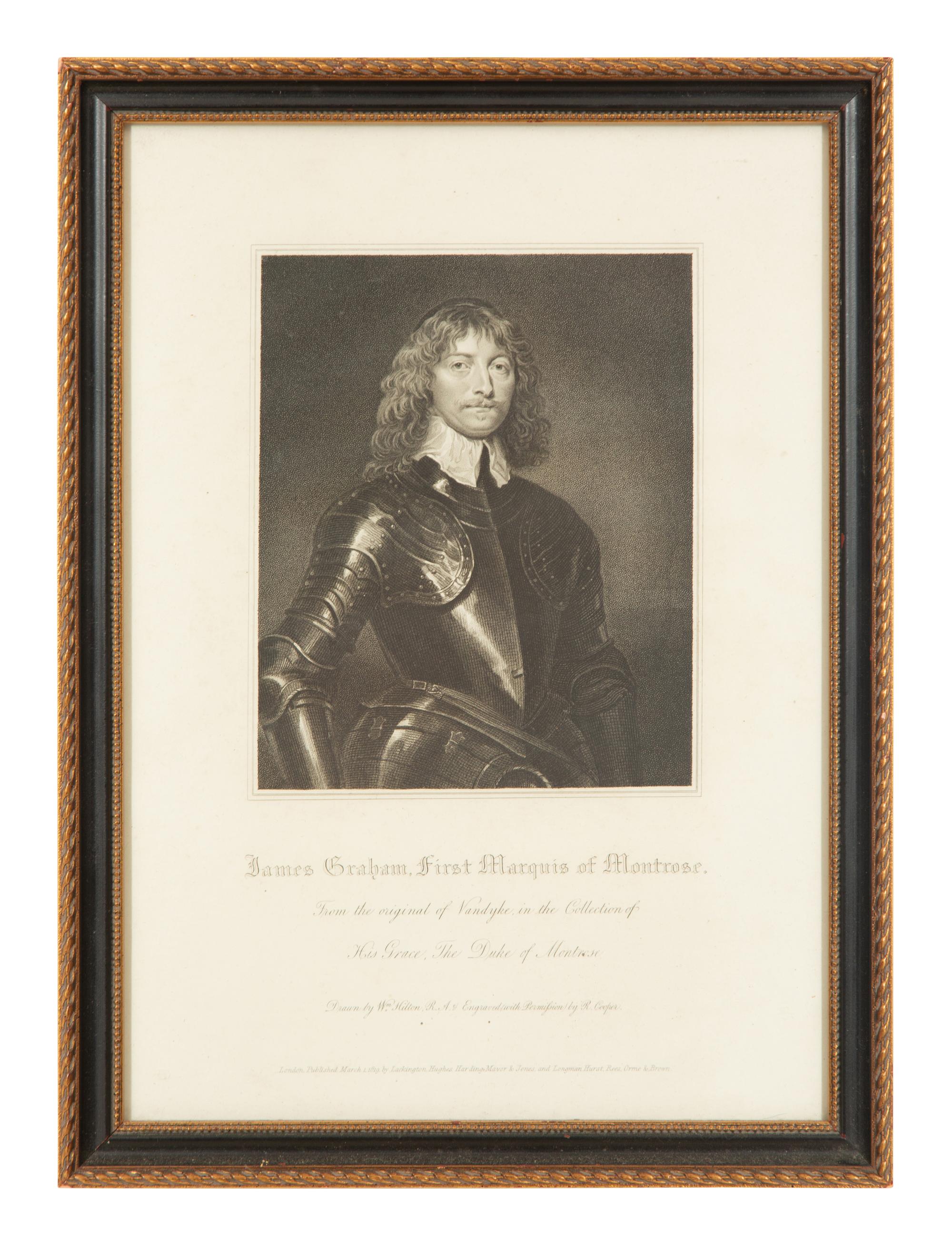 A Group of Six Framed Black and White Engravings of Famous British Figures