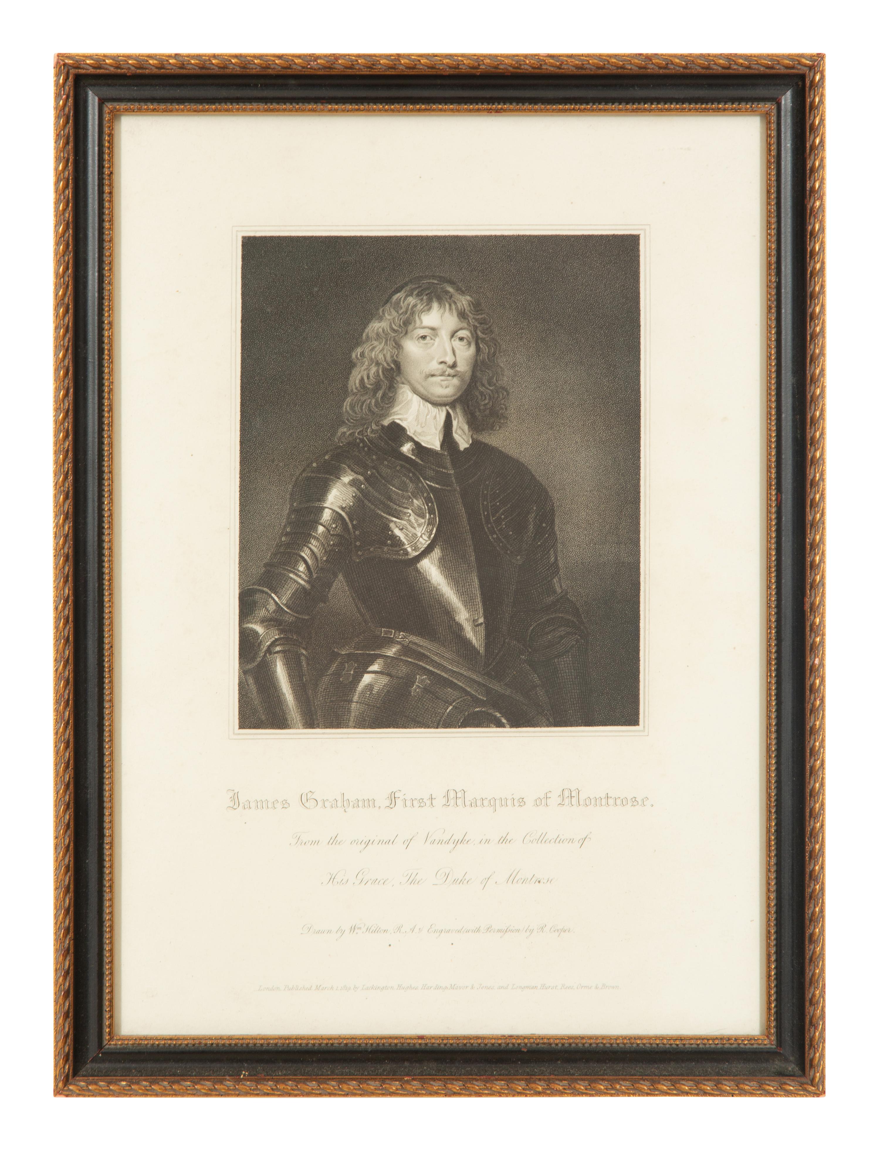 A Group of Six Framed Black and White Engravings of Famous British Figures