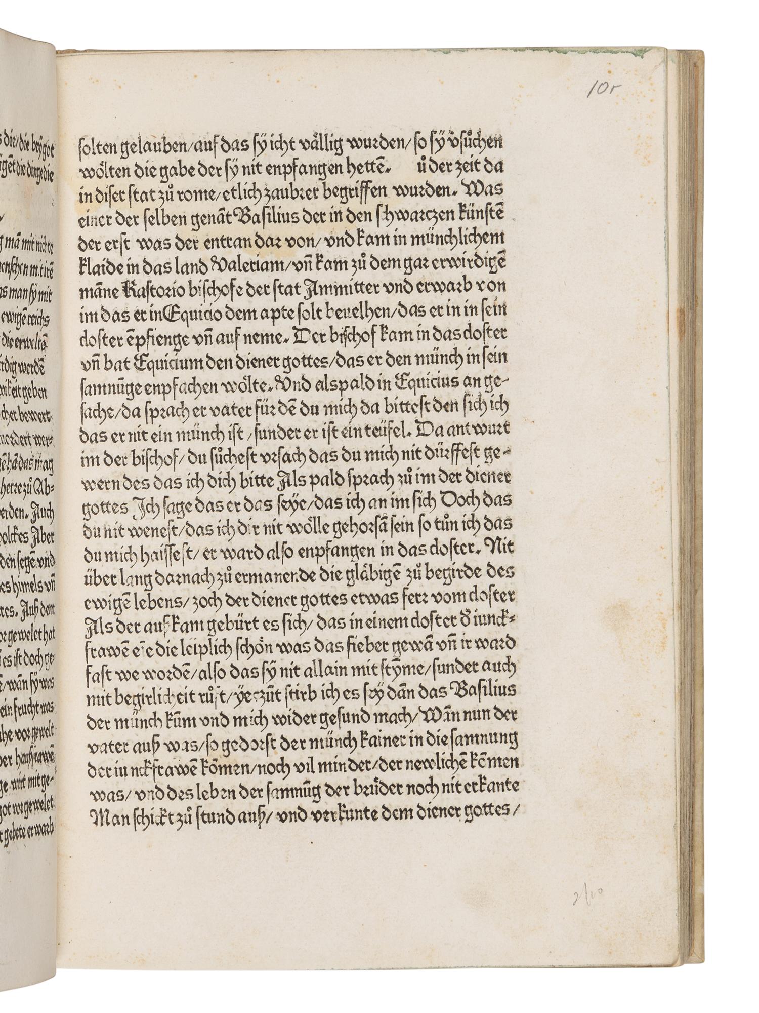 GREGORIUS I (Saint, c.540-604). Dialogorum libri quattuor , in German: Das buch der zwayer red mit ainander . Edited by Johannes von Speyer, with 5 other texts in German: TUNDALUS. De eius visio, sive de raptu animae: Die Gesicht Tundali . - BEDA. V isio Fursei: Das Wunderzeichen des Bishof Forsee . - Speculum mundi: Spiegel der Welt . - Ars moriendi: Kunst des Sterbens . - Cordiale quattuor novissimorum: Die vier letzte Dinge . [Augsburg: Johann Bamler at the Monastery of SS. Ulrich and Afra], 1473.