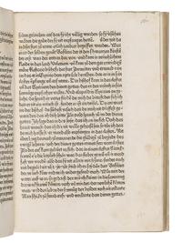 GREGORIUS I (Saint, c.540-604). Dialogorum libri quattuor , in German: Das buch der zwayer red mit ainander . Edited by Johannes von Speyer, with 5 other texts in German: TUNDALUS. De eius visio, sive de raptu animae: Die Gesicht Tundali . - BEDA. V isio Fursei: Das Wunderzeichen des Bishof Forsee . - Speculum mundi: Spiegel der Welt . - Ars moriendi: Kunst des Sterbens . - Cordiale quattuor novissimorum: Die vier letzte Dinge . [Augsburg: Johann Bamler at the Monastery of SS. Ulrich and Afra], 1473.