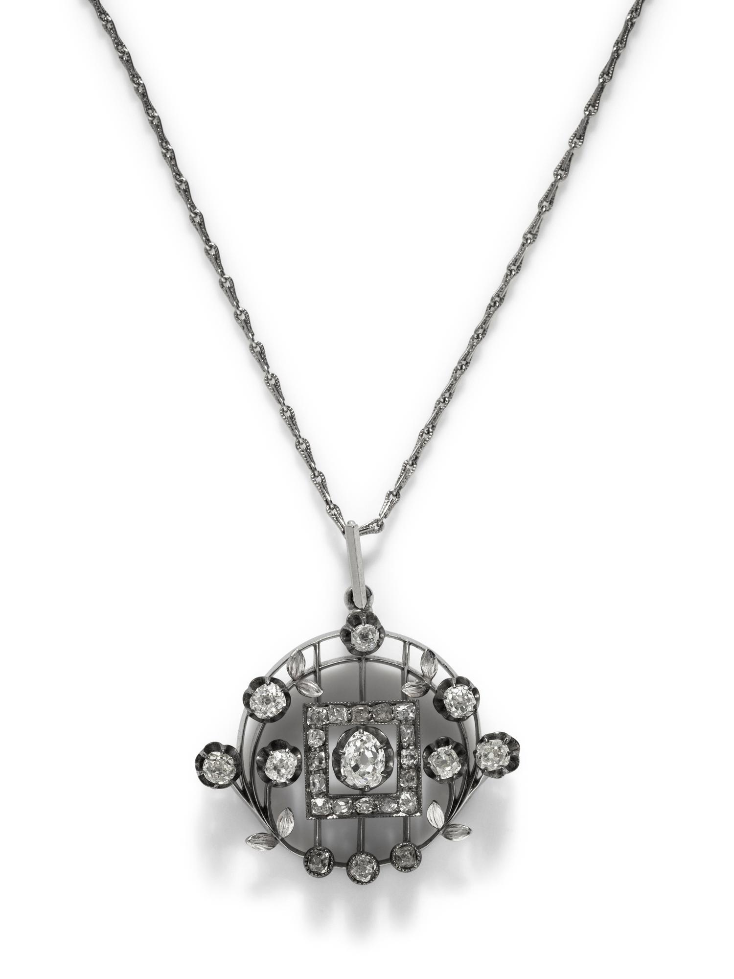 ANTIQUE, WHITE GOLD AND DIAMOND PENDANT
