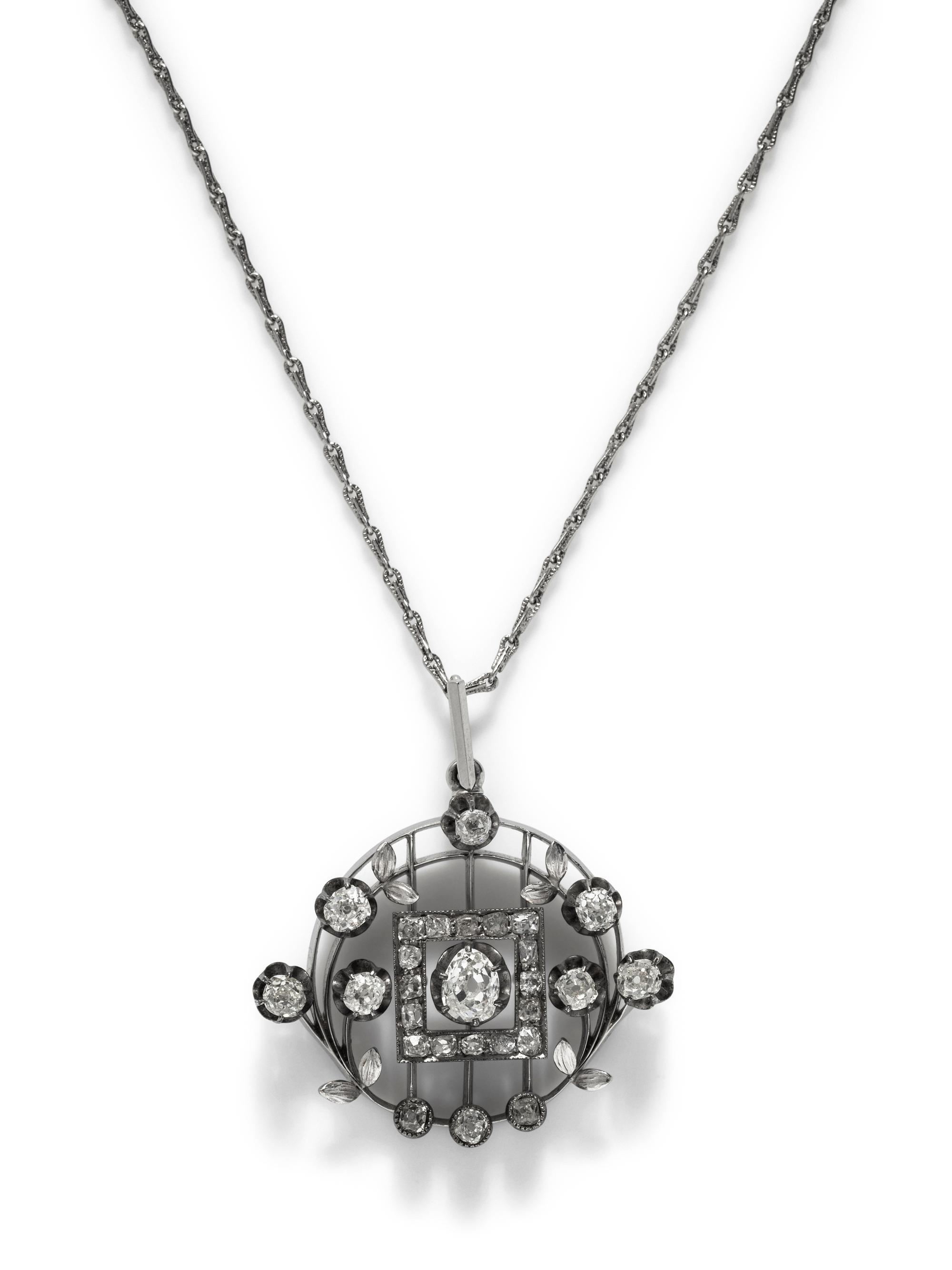 ANTIQUE, WHITE GOLD AND DIAMOND PENDANT