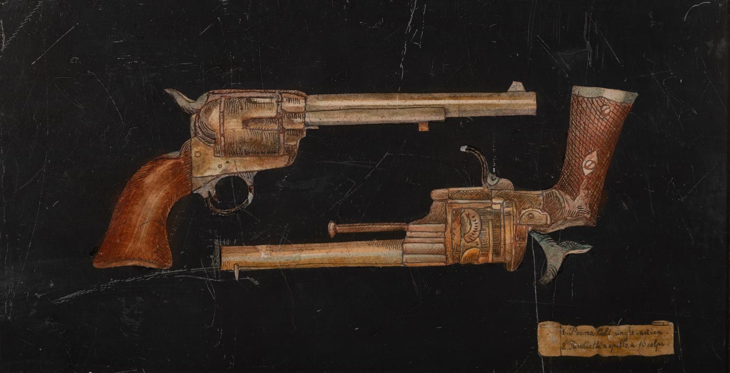 A Pair of Sgraffito Paintings of Pistols