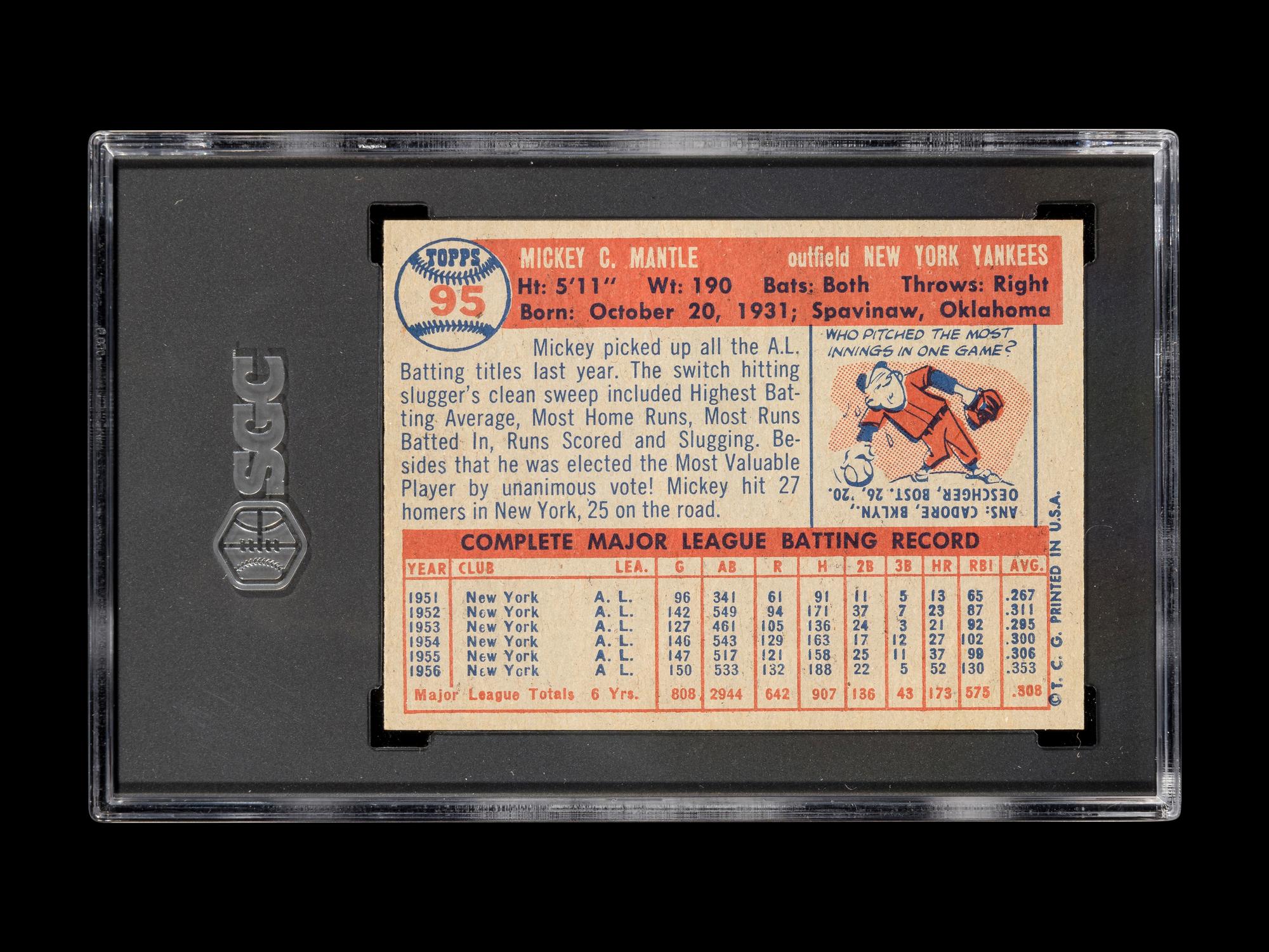 A 1957 Topps Mickey Mantle Baseball Card No. 95 (SGC 5 EX)