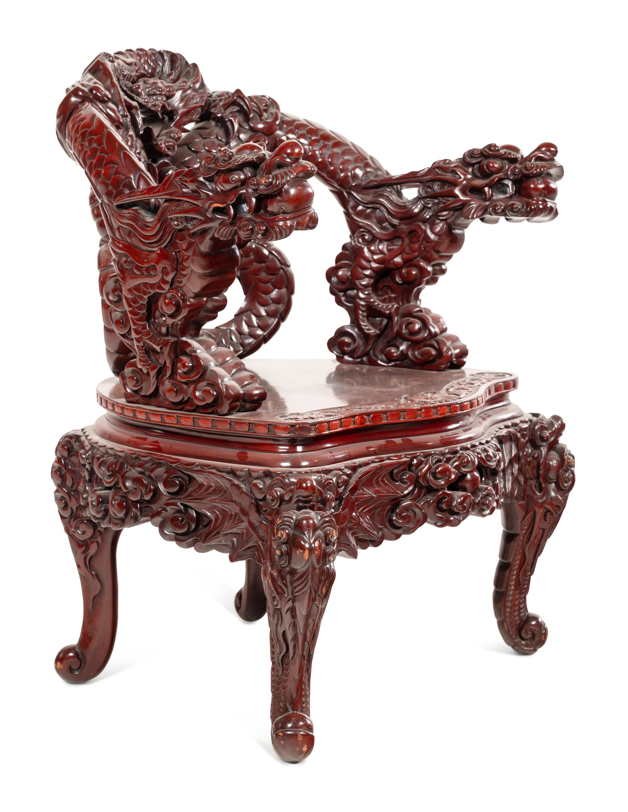 Three Japanese Export Rosewood Armchairs