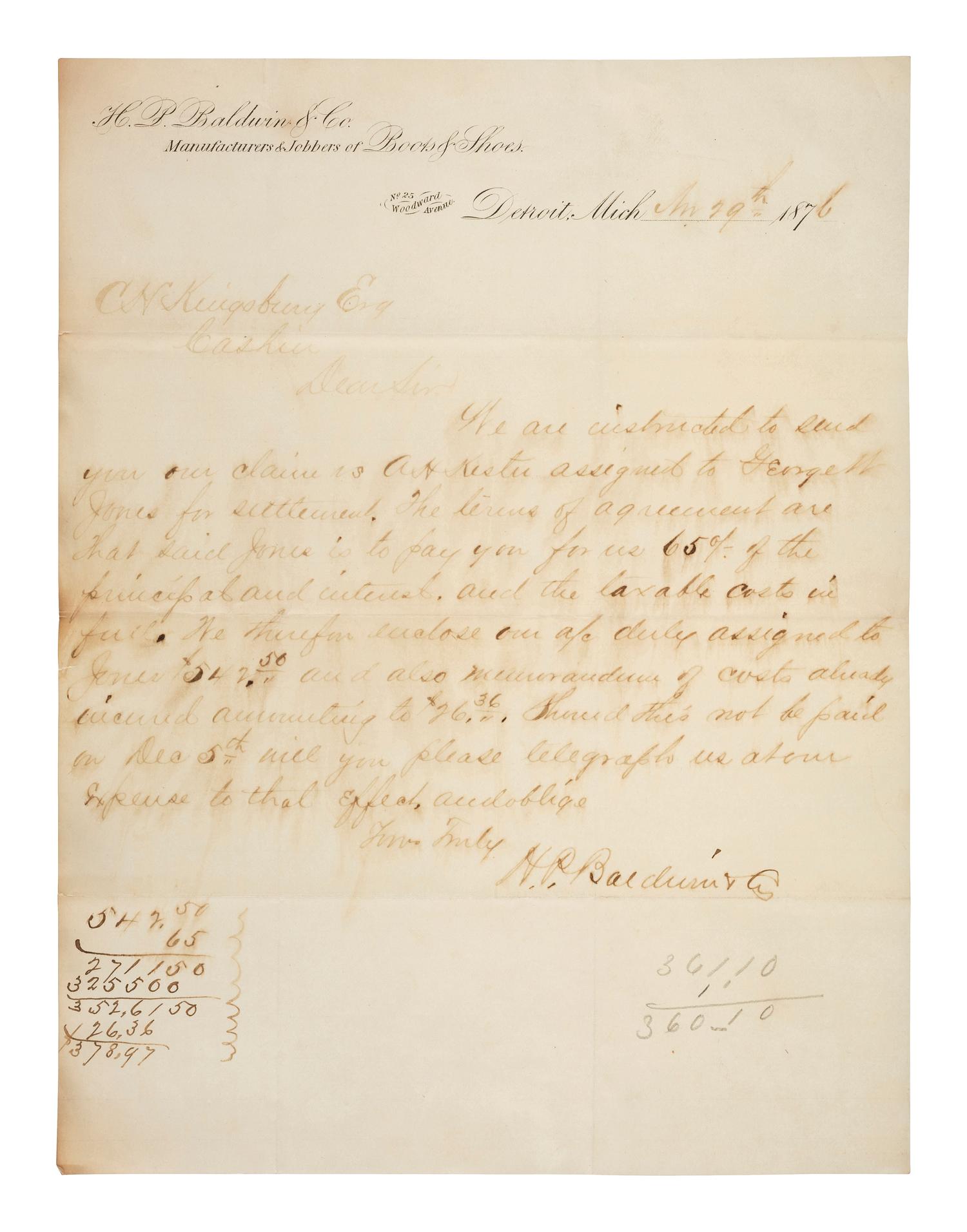 [MICHIGAN]. A group of documents related to Michigan merchant Asa Kingsbury, including:
