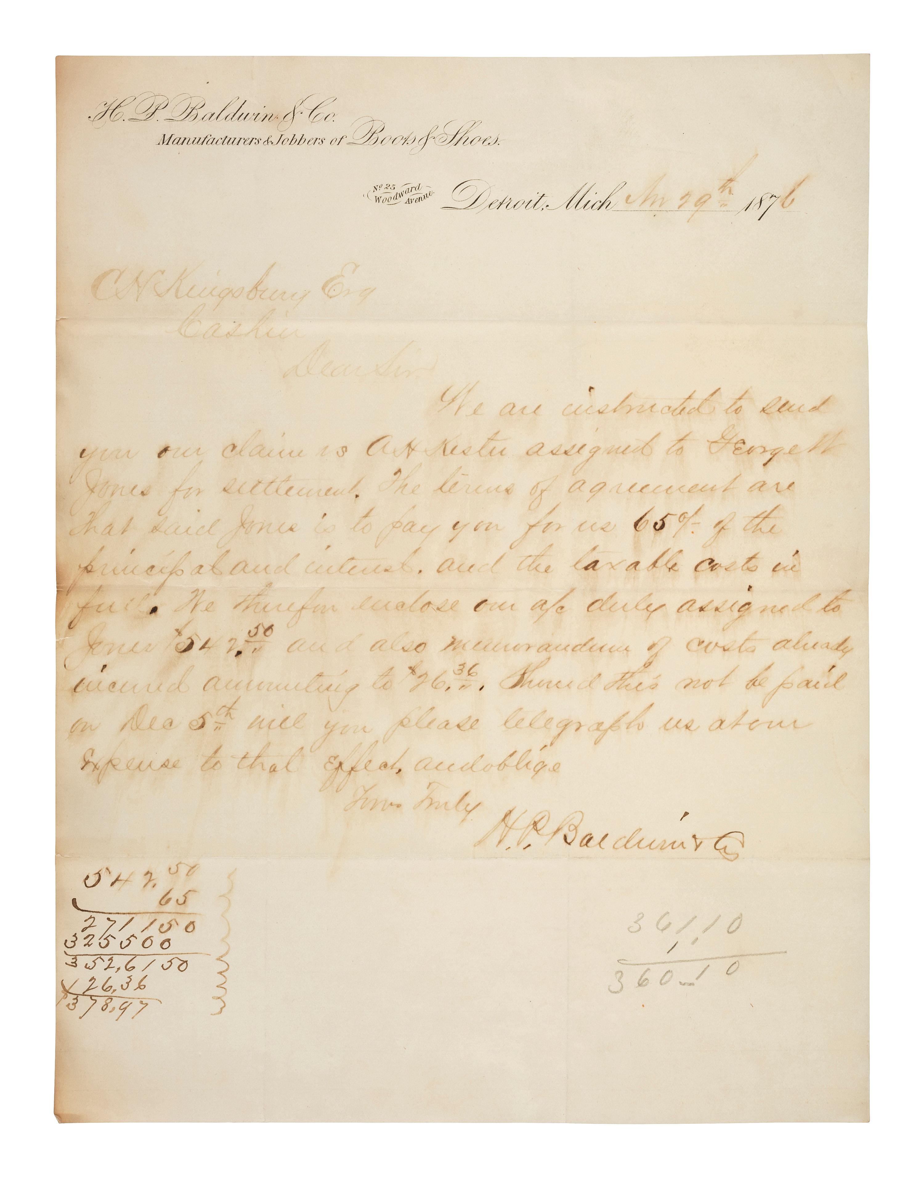 [MICHIGAN]. A group of documents related to Michigan merchant Asa Kingsbury, including: