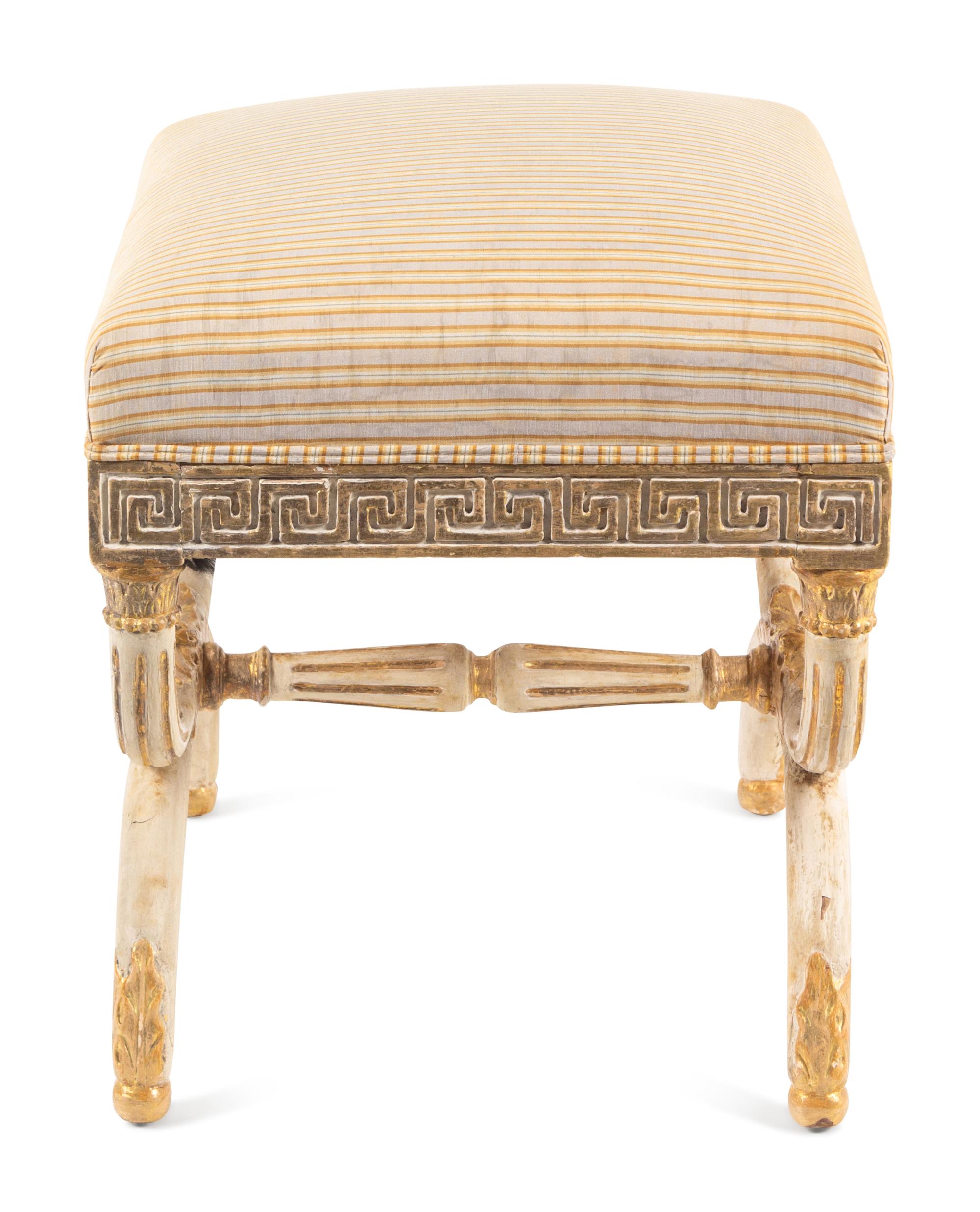 A North European Neoclassical Painted and Parcel-Gilt Stool