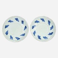A pair of Chinese blue and white porcelain incised dishes Ming Dynasty