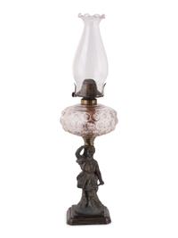 Four Gilt Metal and Glass Figural Oil Lamps