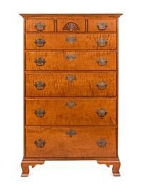 A Chippendale Style Tiger Maple Tall Chest