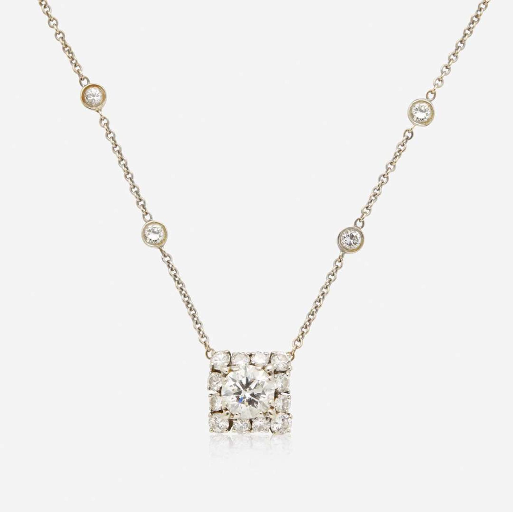 A 14K White Gold and Diamond Necklace