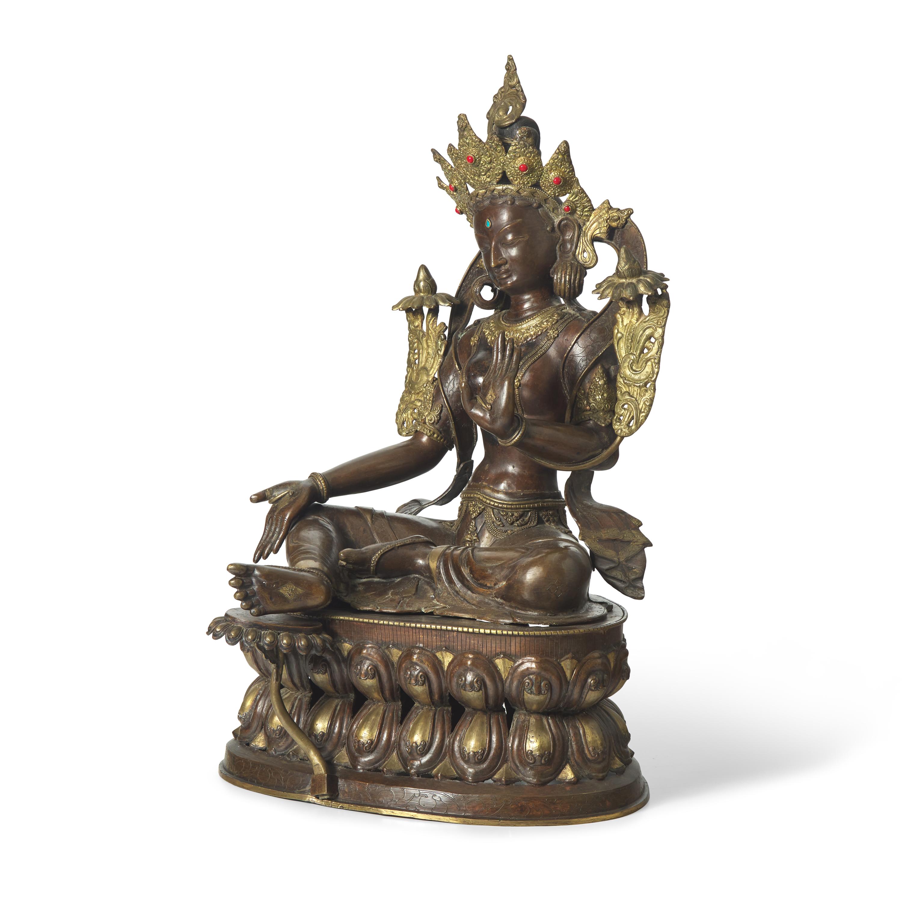 A Large Nepalese Style Patinated Bronze Figure of Tara, 20th Century
