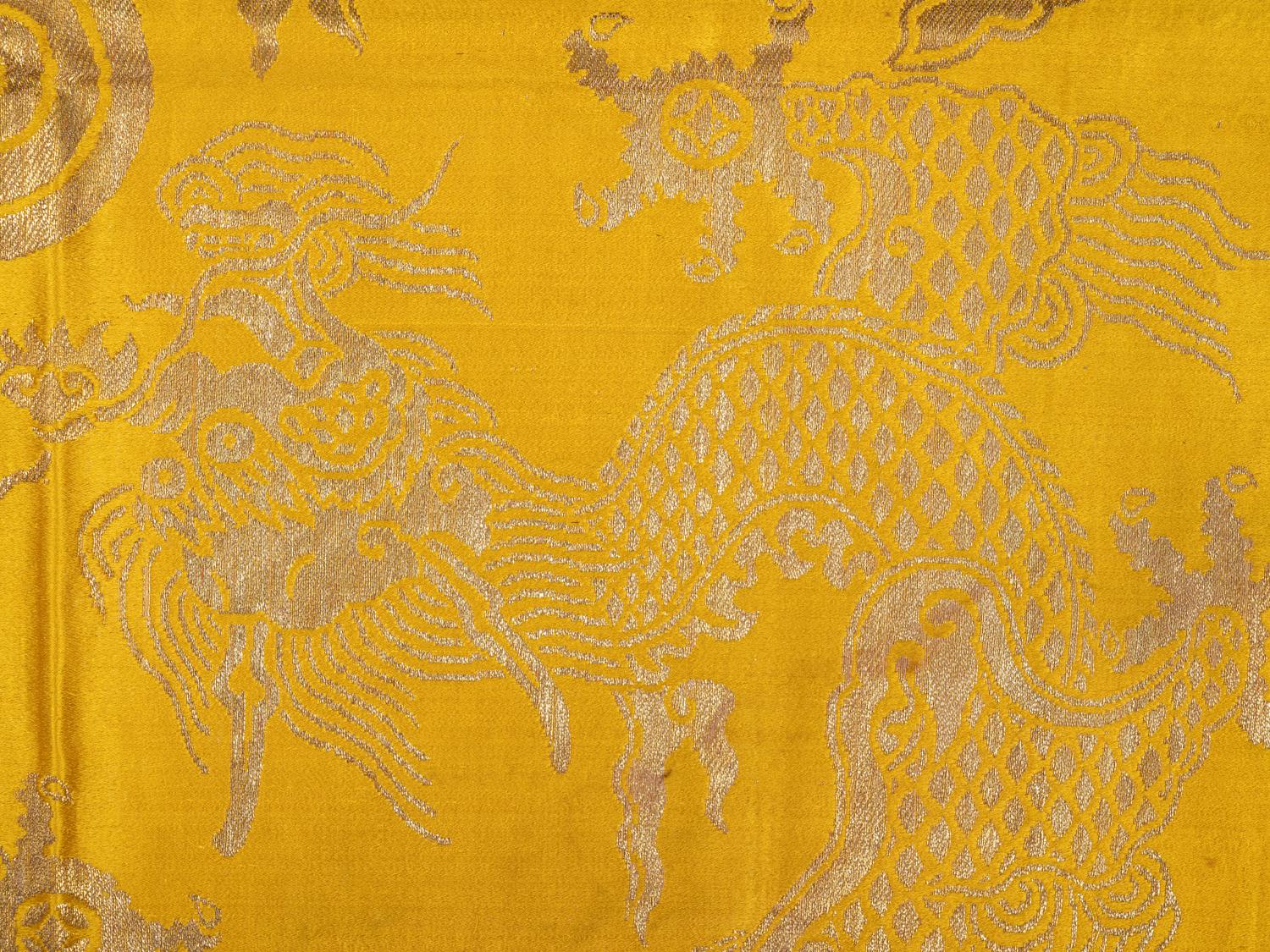 Two Chinese Yellow Embroidered Silk Panels