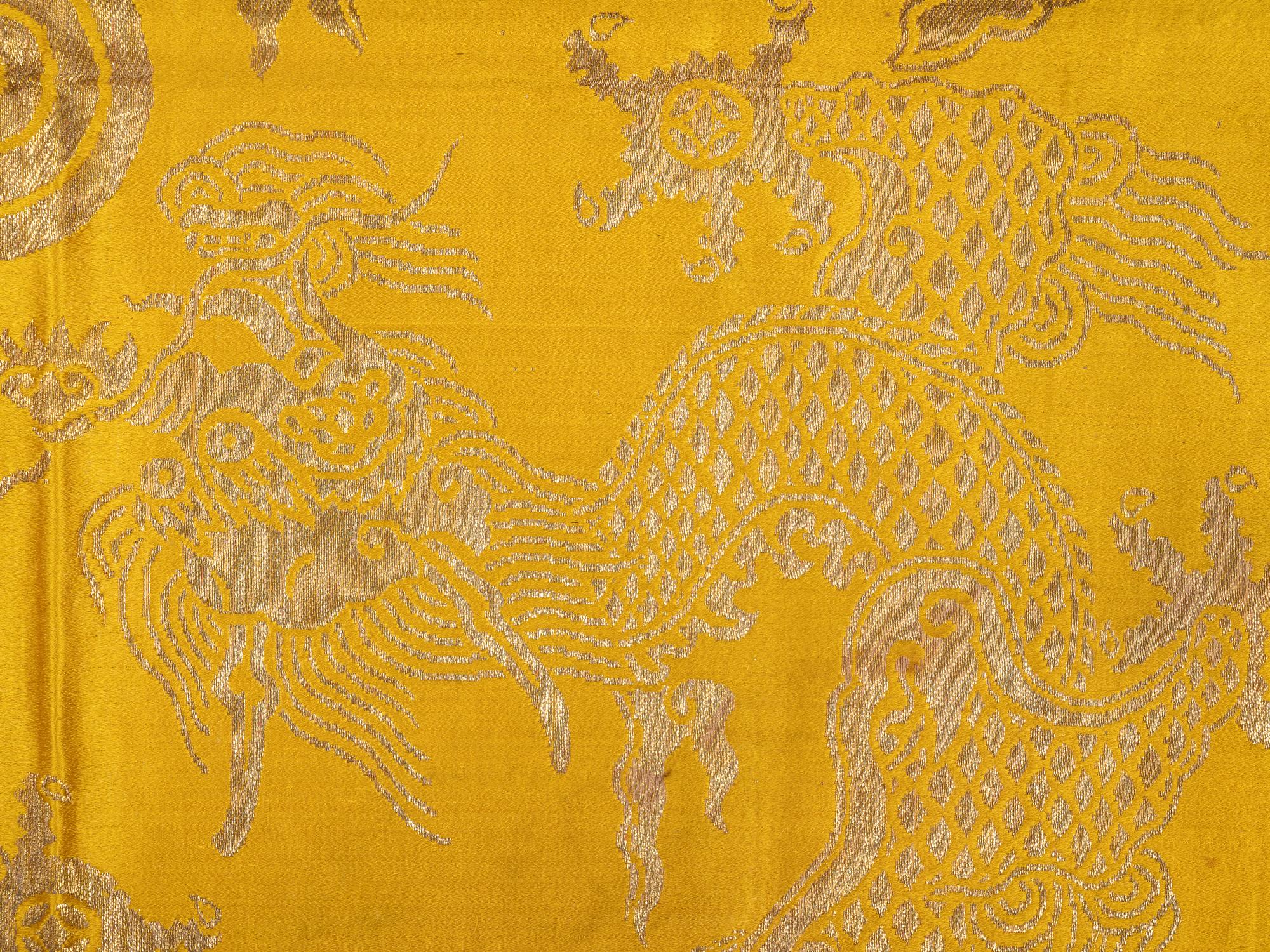 Two Chinese Yellow Embroidered Silk Panels