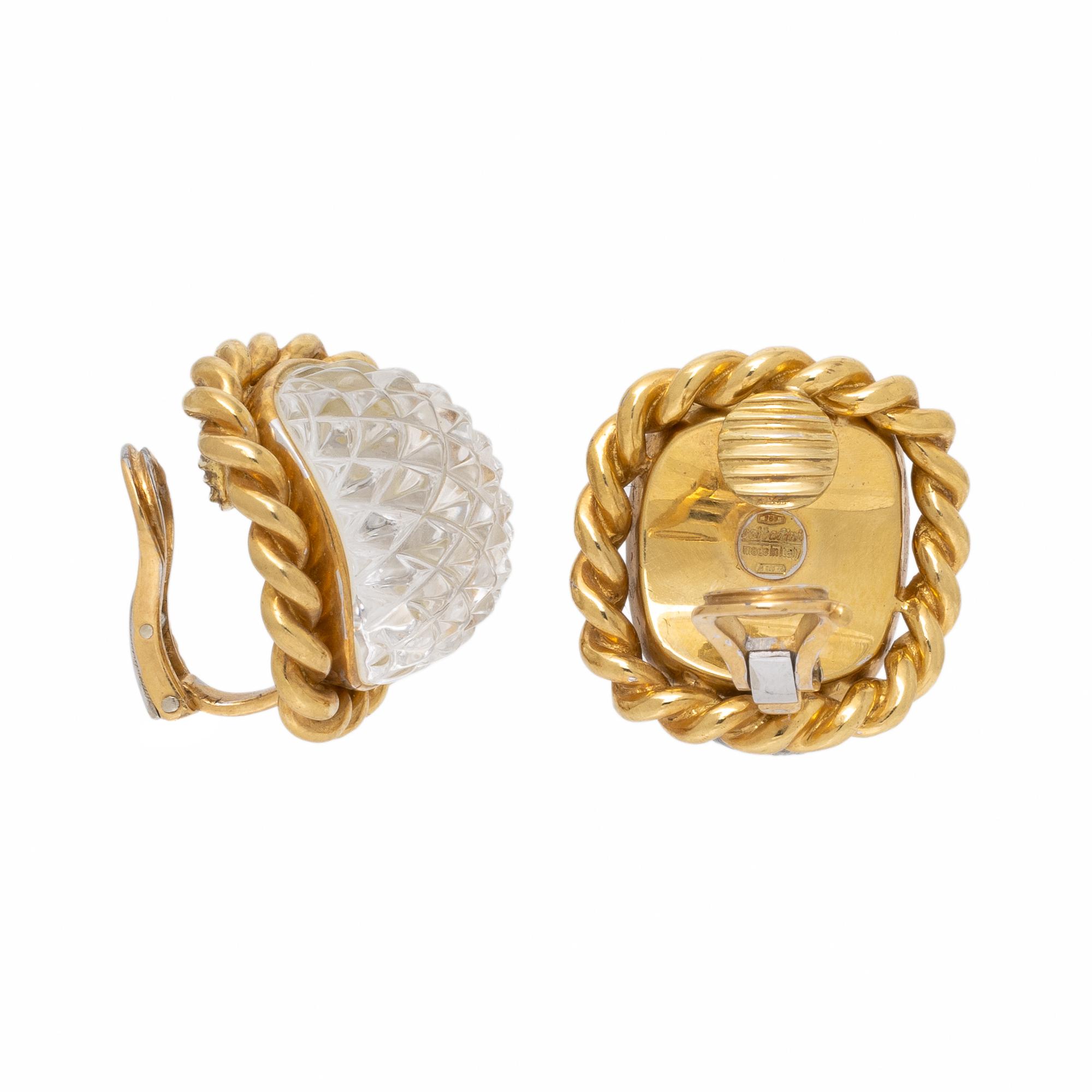 Sabbadini, Carved Rock Crystal and Yellow Gold Ring and Earrings
