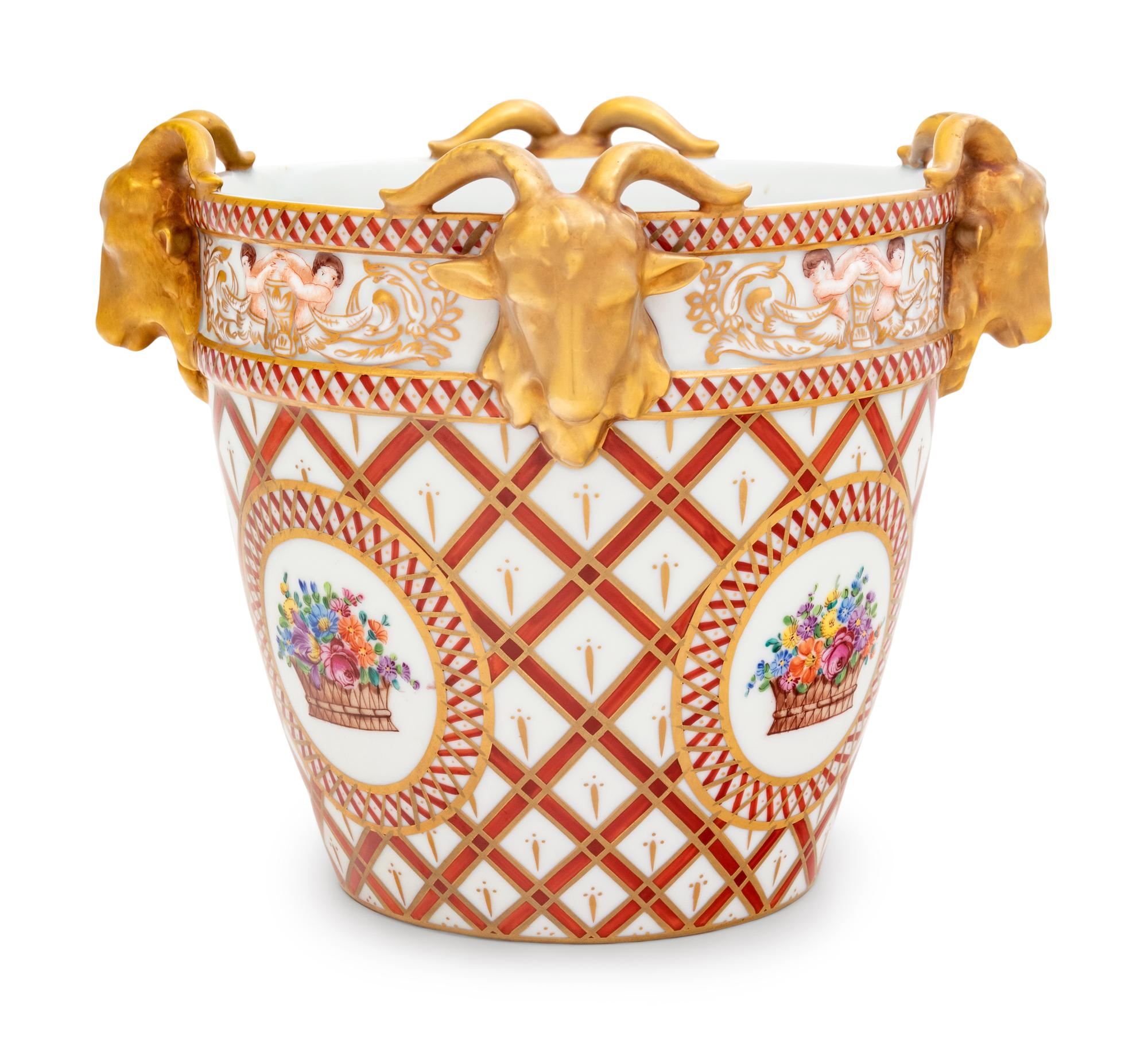 A Dresden Painted and Parcel Gilt Porcelain Pail
