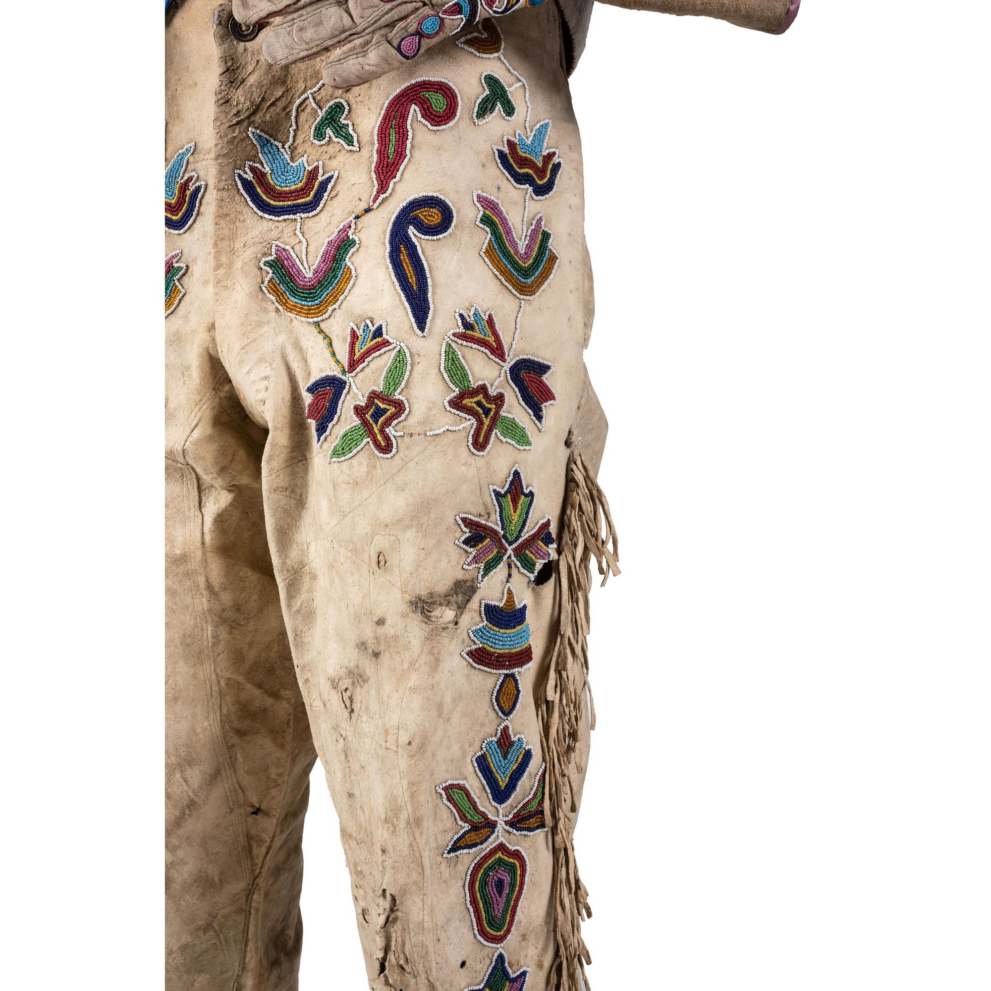 Apsáalooke (Crow) Beaded Hide Vest, Gauntlets, Pants, and Moccasins