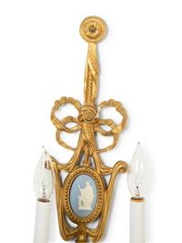 A Pair of Gilt Metal Two-Light Wall Appliques