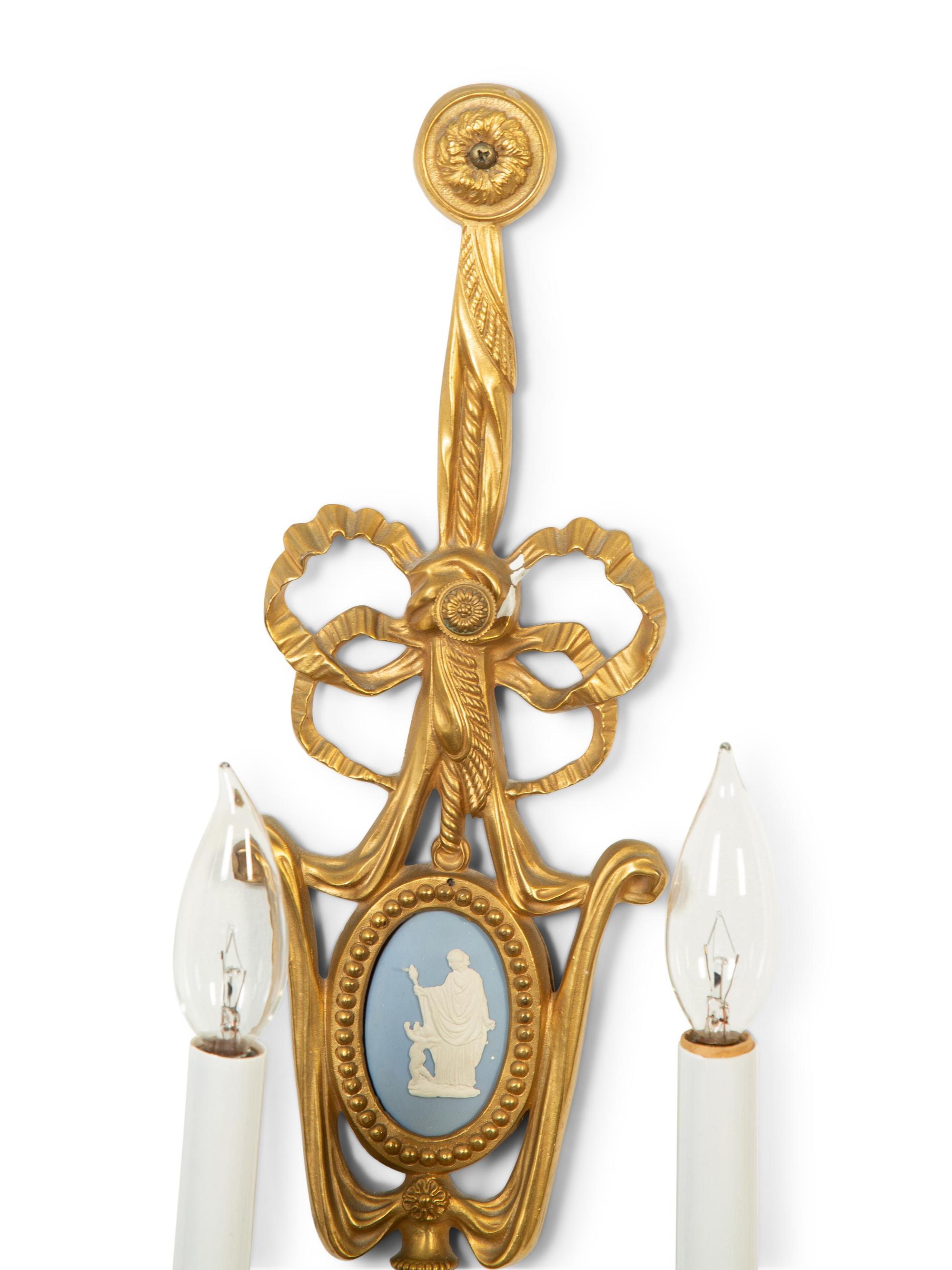A Pair of Gilt Metal Two-Light Wall Appliques