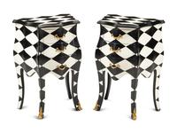 A Pair of Louis XV Style Black and White Painted Bedside Commodes